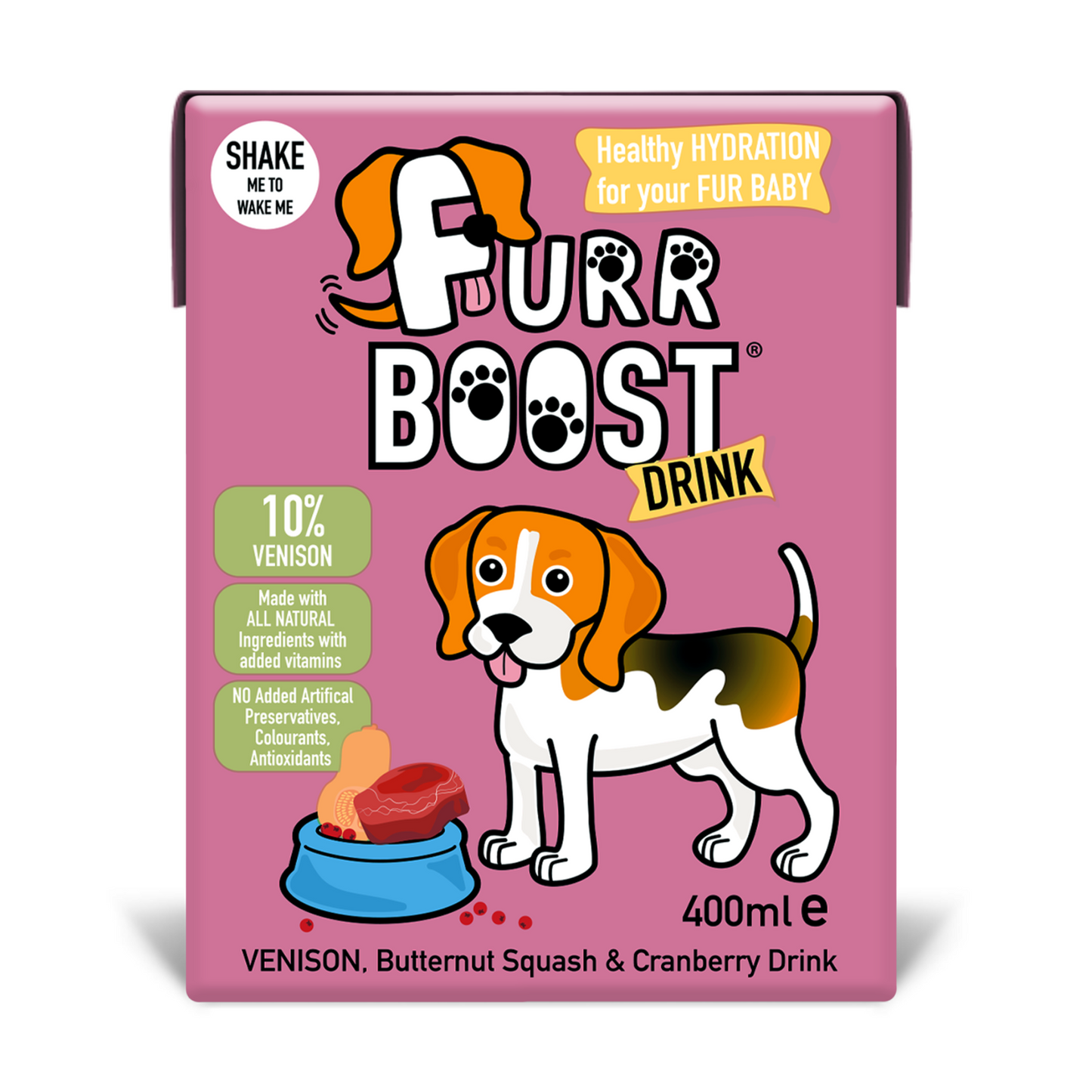 Fur Boost 狗狗飲品 - 鹿肉、胡桃南瓜和蔓越莓 400 毫升(盒裝)