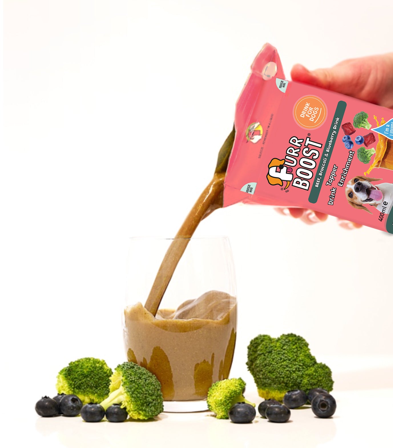 Fur Boost drink for dogs - Beef, Broccoli and Blueberry 400ml (carton)