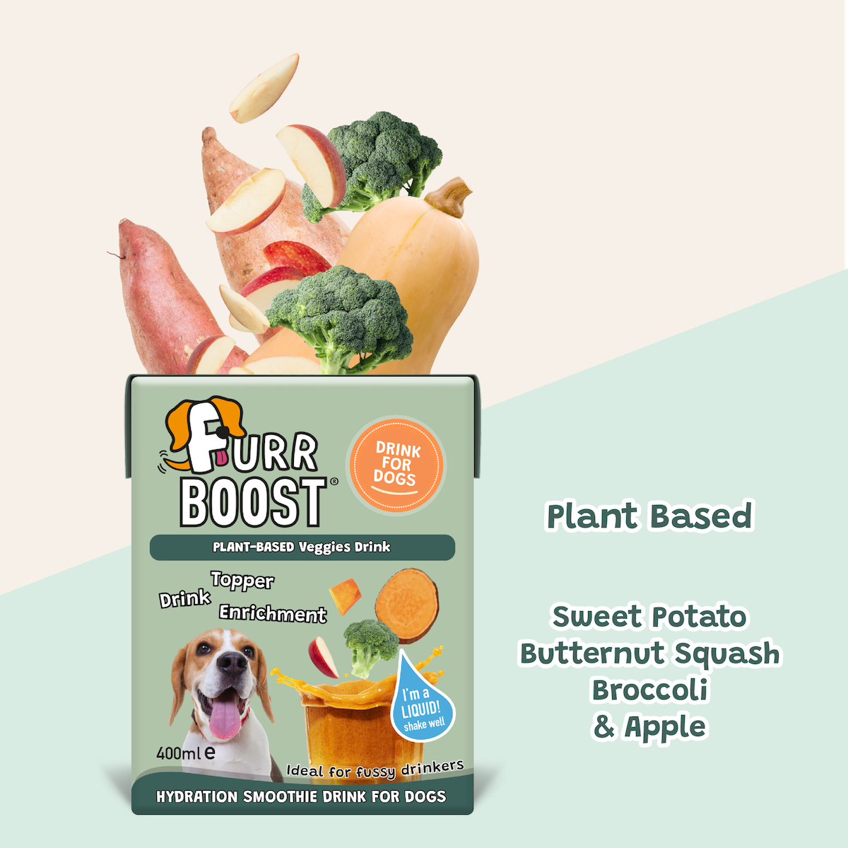 Fur Boost drink for dogs - Vegan Plant-Based 400ml (carton)