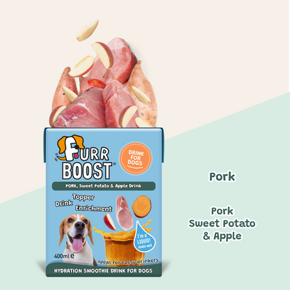 Fur Boost drink for dogs - Pork, Sweet Potato and Apple 400ml (carton)
