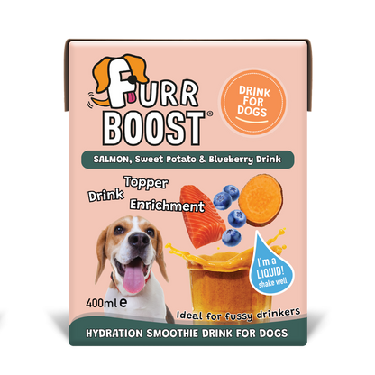 Fur Boost drink for dogs - Salmon, Sweet Potato and Blueberry 400ml (carton)
