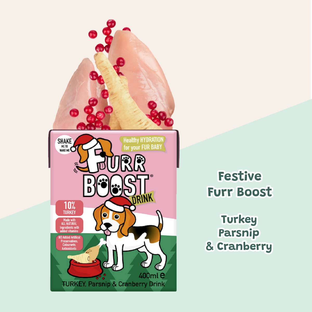 Fur Boost drink for dogs - Turkey, Parsnip & Cranberry 400ml (carton)