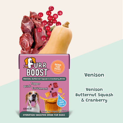 Fur Boost drink for dogs - Venison, Butternut Squash and Cranberry 400ml (carton)